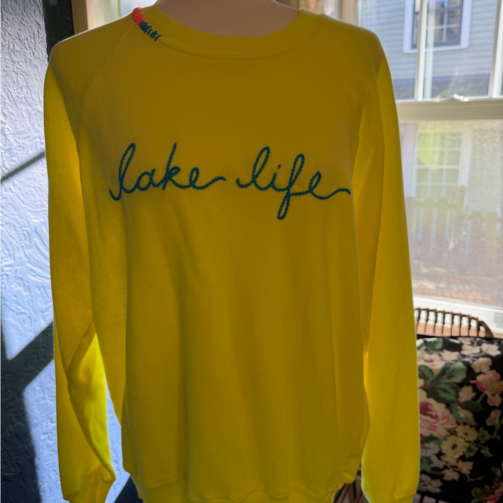 I Stole My Boyfriend's Shirt Sweatshirt Crewneck Lake Life Graphic Neon Yellow L